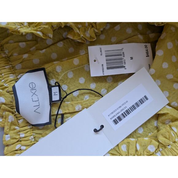 NWT Alexis Marilena Smocked Polka Dot Off-shoulder Mini Dress Sz M Yellow 2C454 - Picture 9 of 10